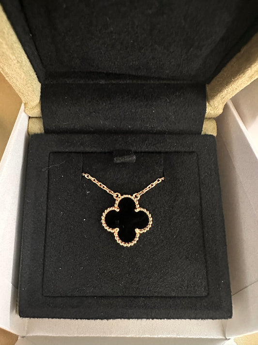 Van Cleef & Arlpels 18K Yellow Gold Black Onyx Vintage Alhambra Pendant Necklace