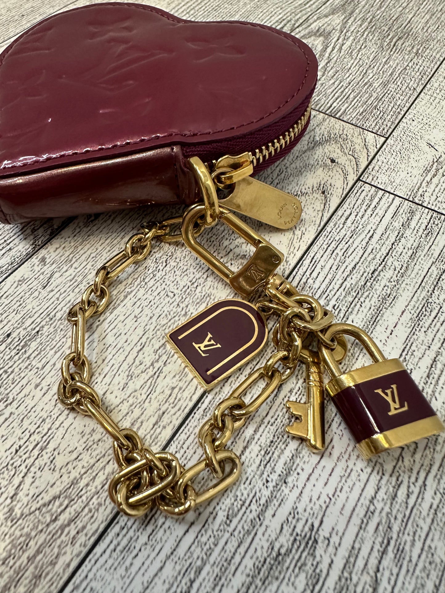 Louis Vuitton heart coin purse with chain and charms