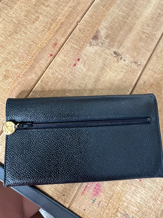 Chanel wallet double flap caviar leather