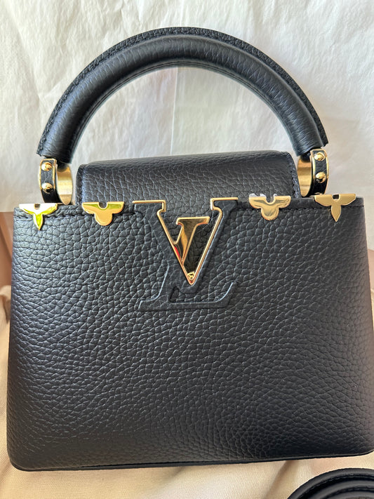 Louis Vuitton Taurillon Embellished Flower Crown Capucines Mini Black