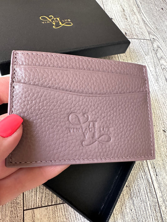 Vintage Lux pebbled leather card holder with box