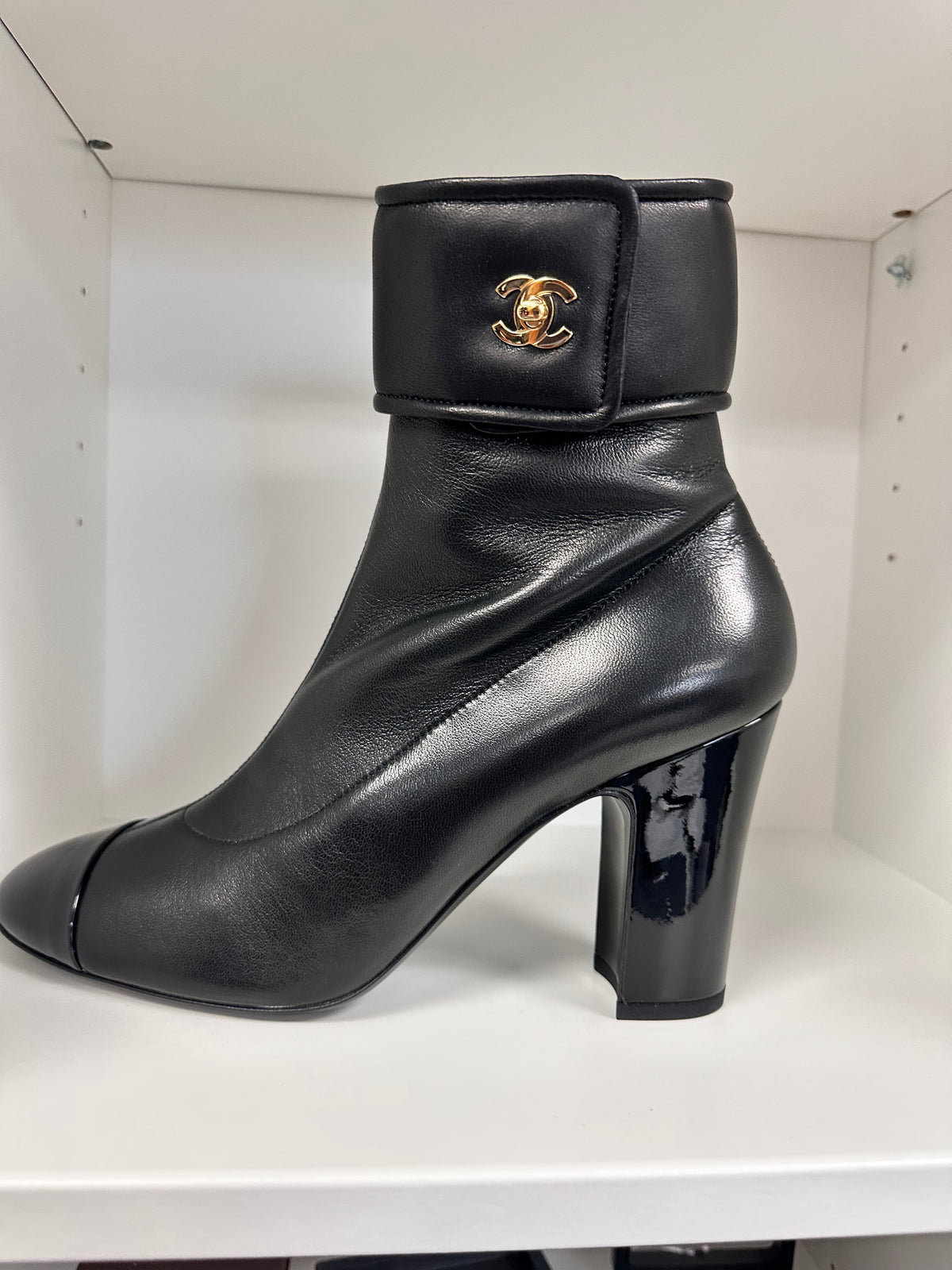 Chanel turnlock boots and Chanel pouch