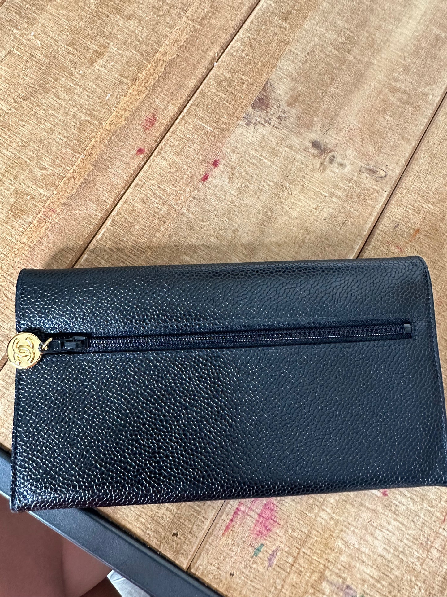 Chanel wallet double flap caviar leather