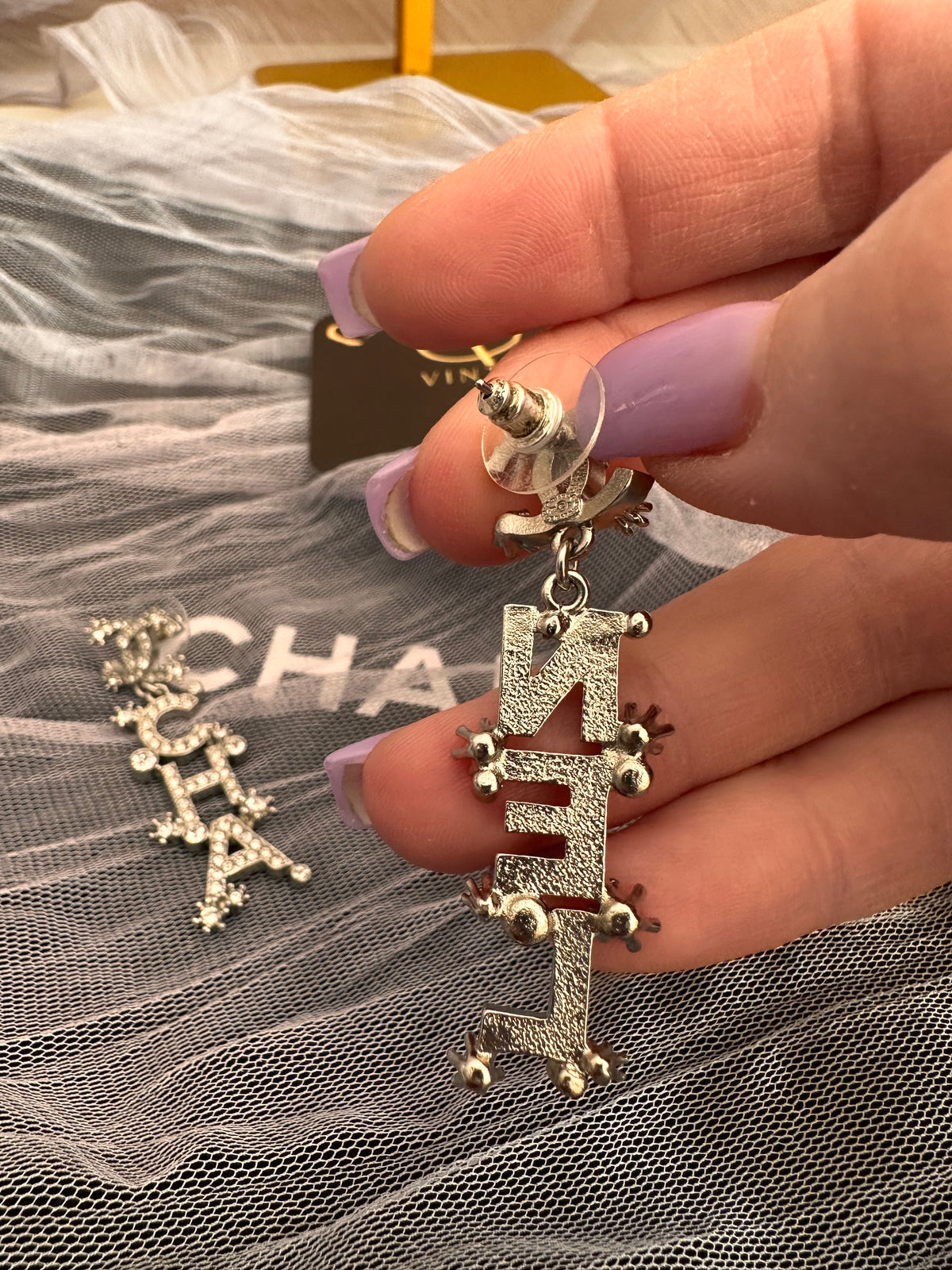 Chanel drop down logo earrings