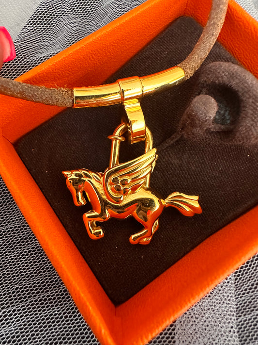 Hermes Pegasus charm with necklace