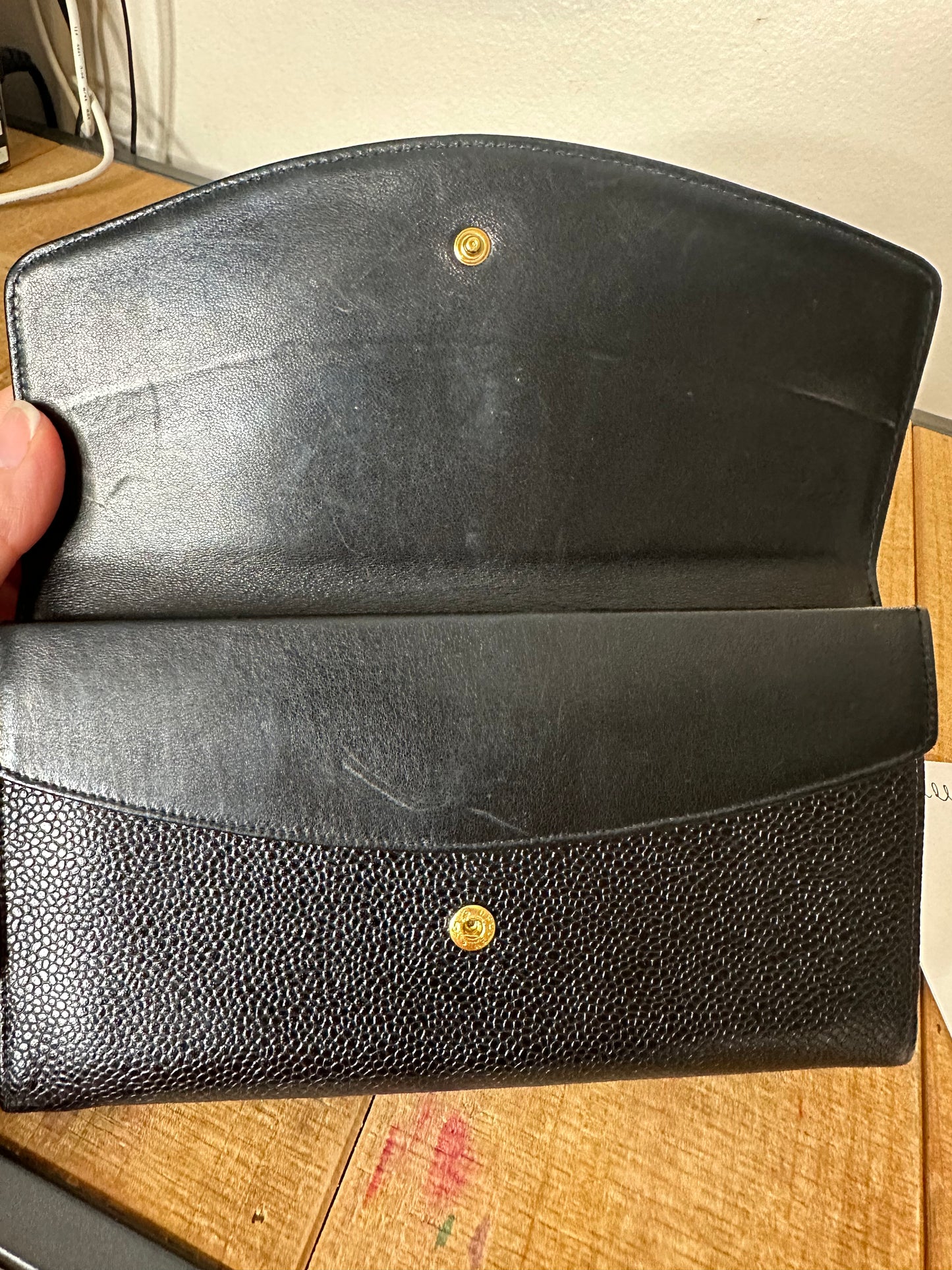 Chanel wallet double flap caviar leather