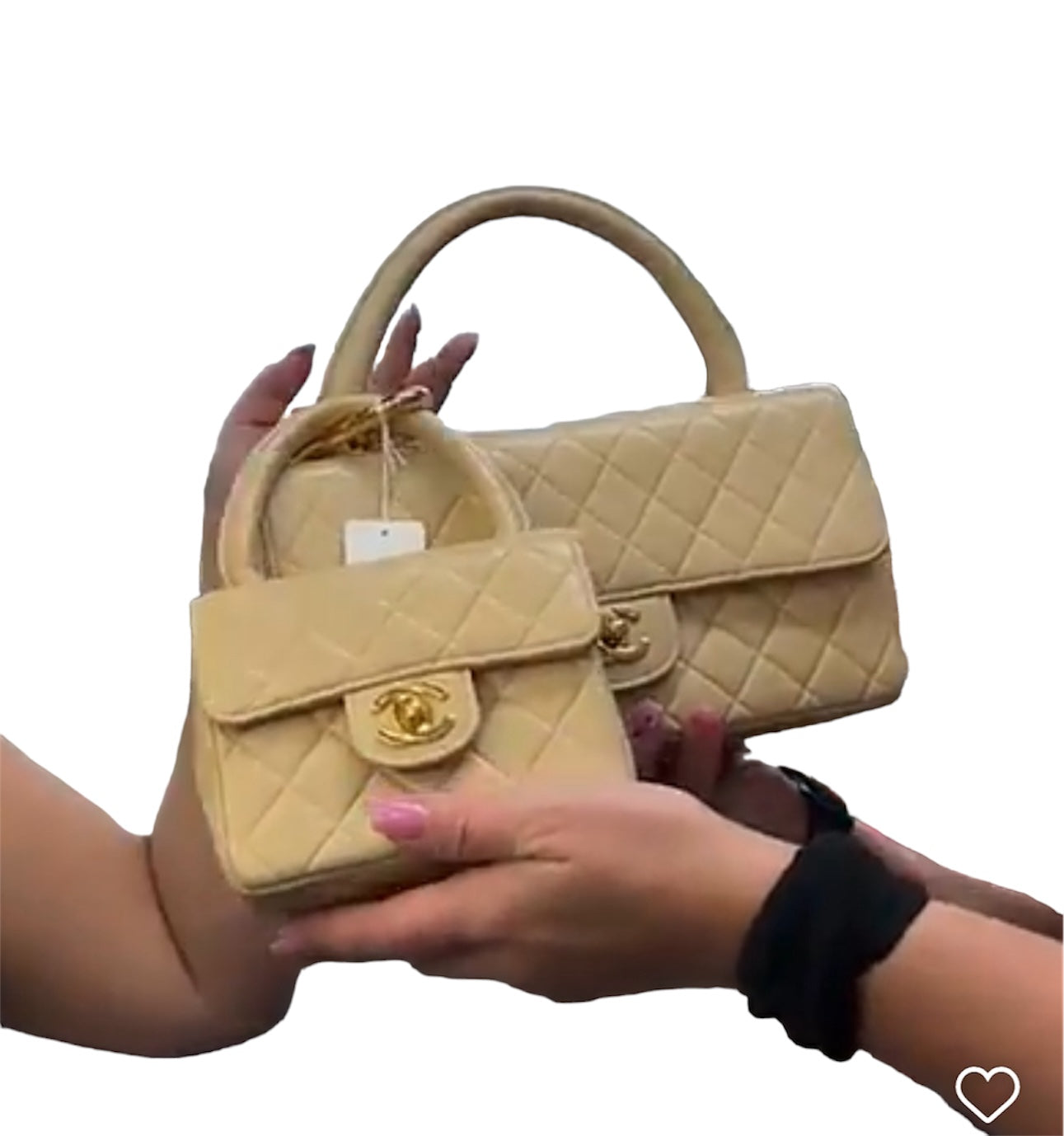CHANEL Matelasse Pair Hand Bag Beige Purse