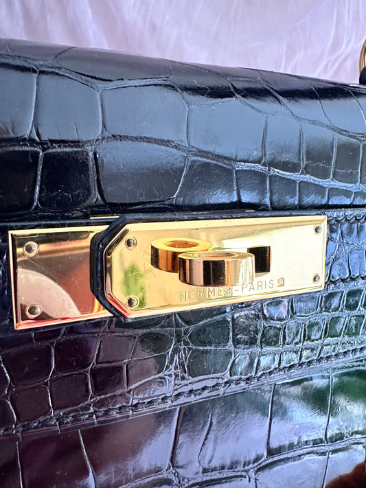 Hermes Kelly 32 Croco Porosus noir
