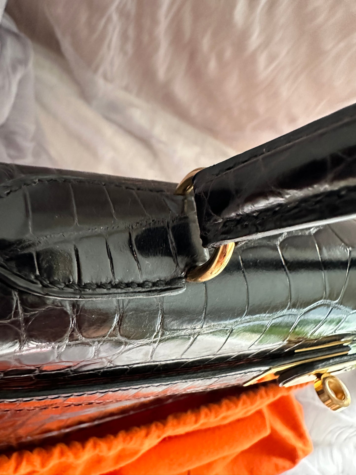 Hermes Kelly 32 Croco Porosus noir