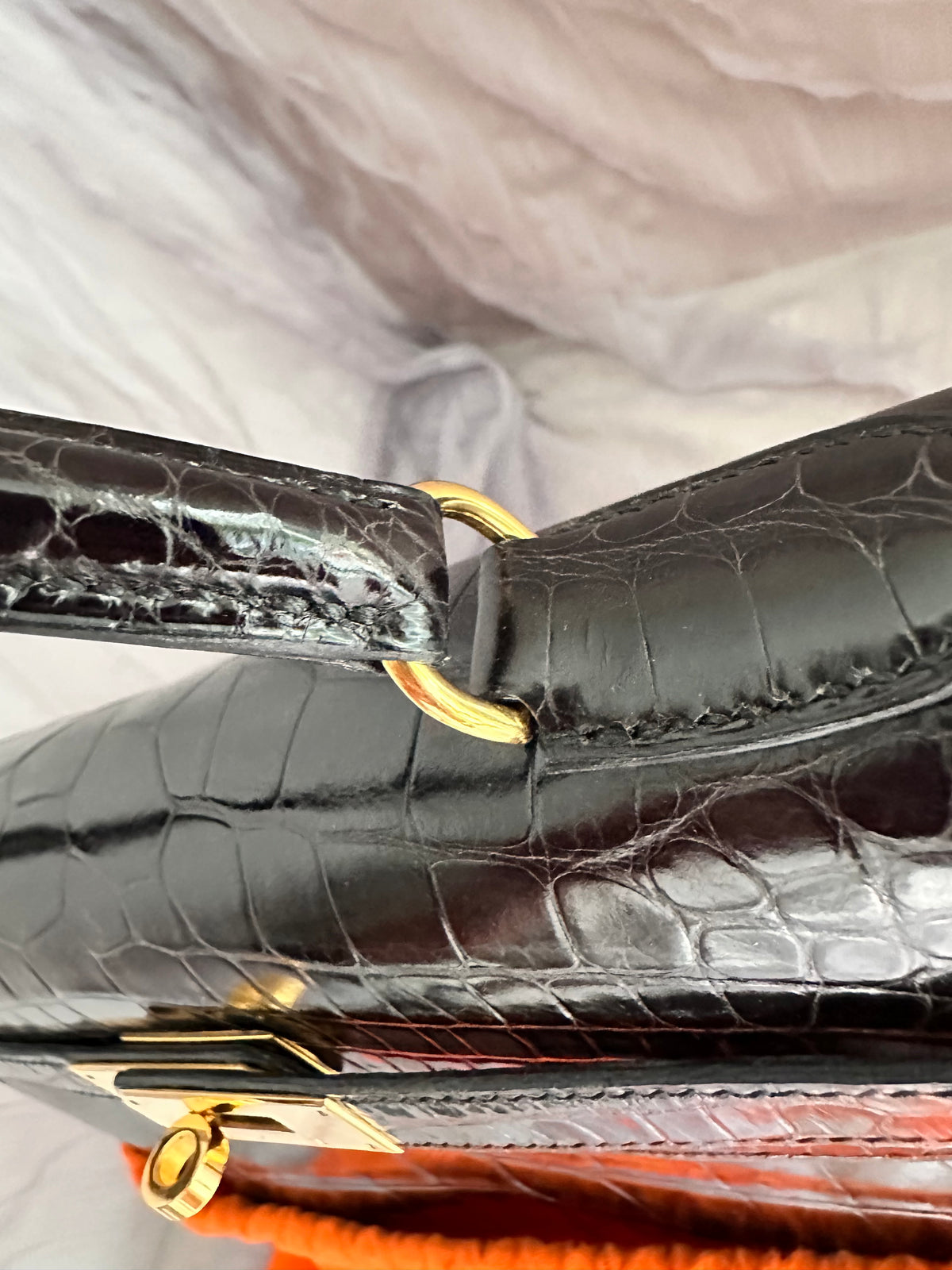Hermes Kelly 32 Croco Porosus noir