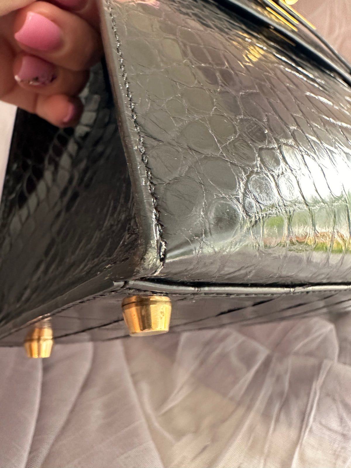 Hermes Kelly 32 Croco Porosus noir