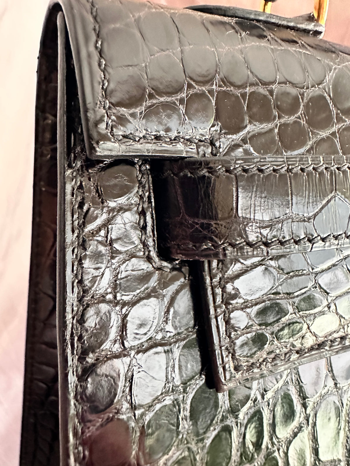 Hermes Kelly 32 Croco Porosus noir