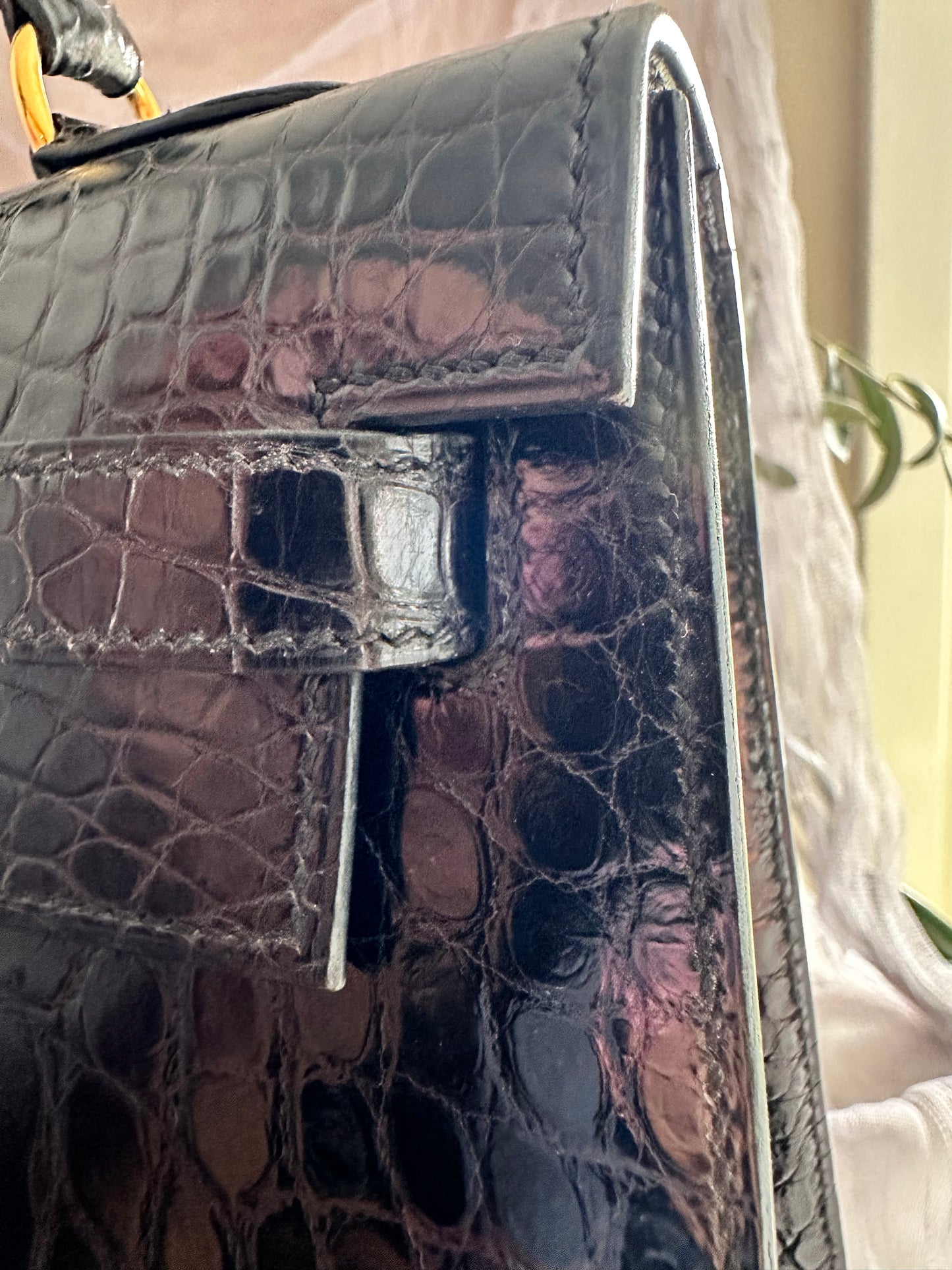 Hermes Kelly 32 Croco Porosus noir