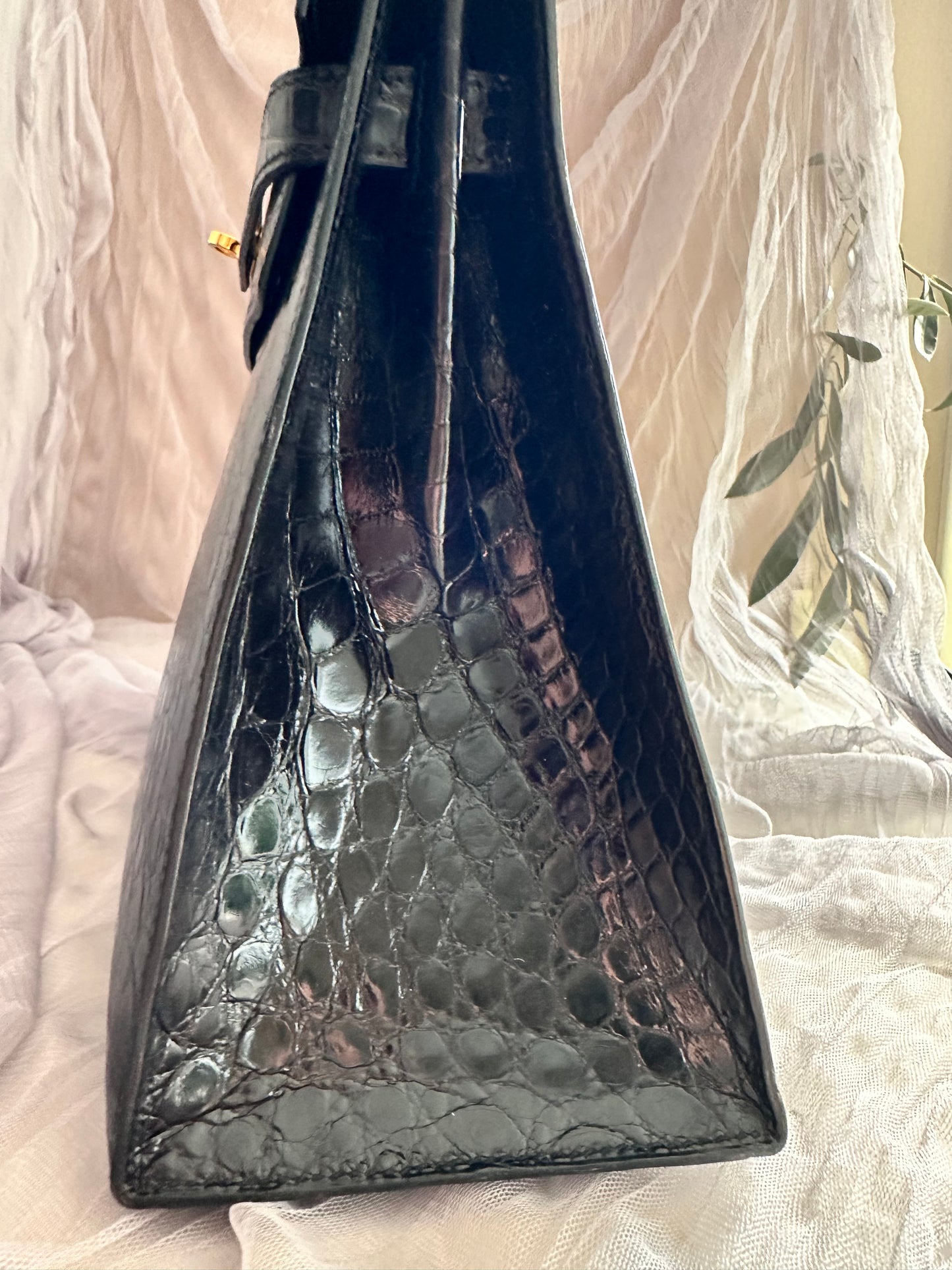 Hermes Kelly 32 Croco Porosus noir