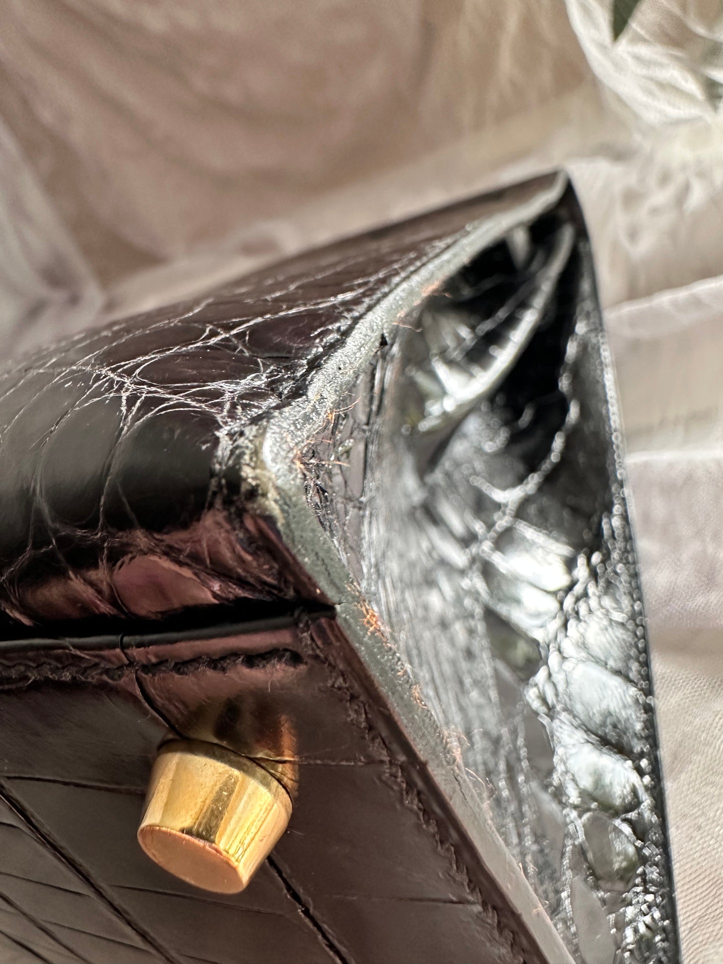 Hermes Kelly 32 Croco Porosus noir
