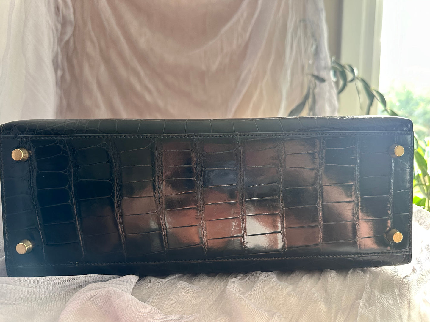 Hermes Kelly 32 Croco Porosus noir