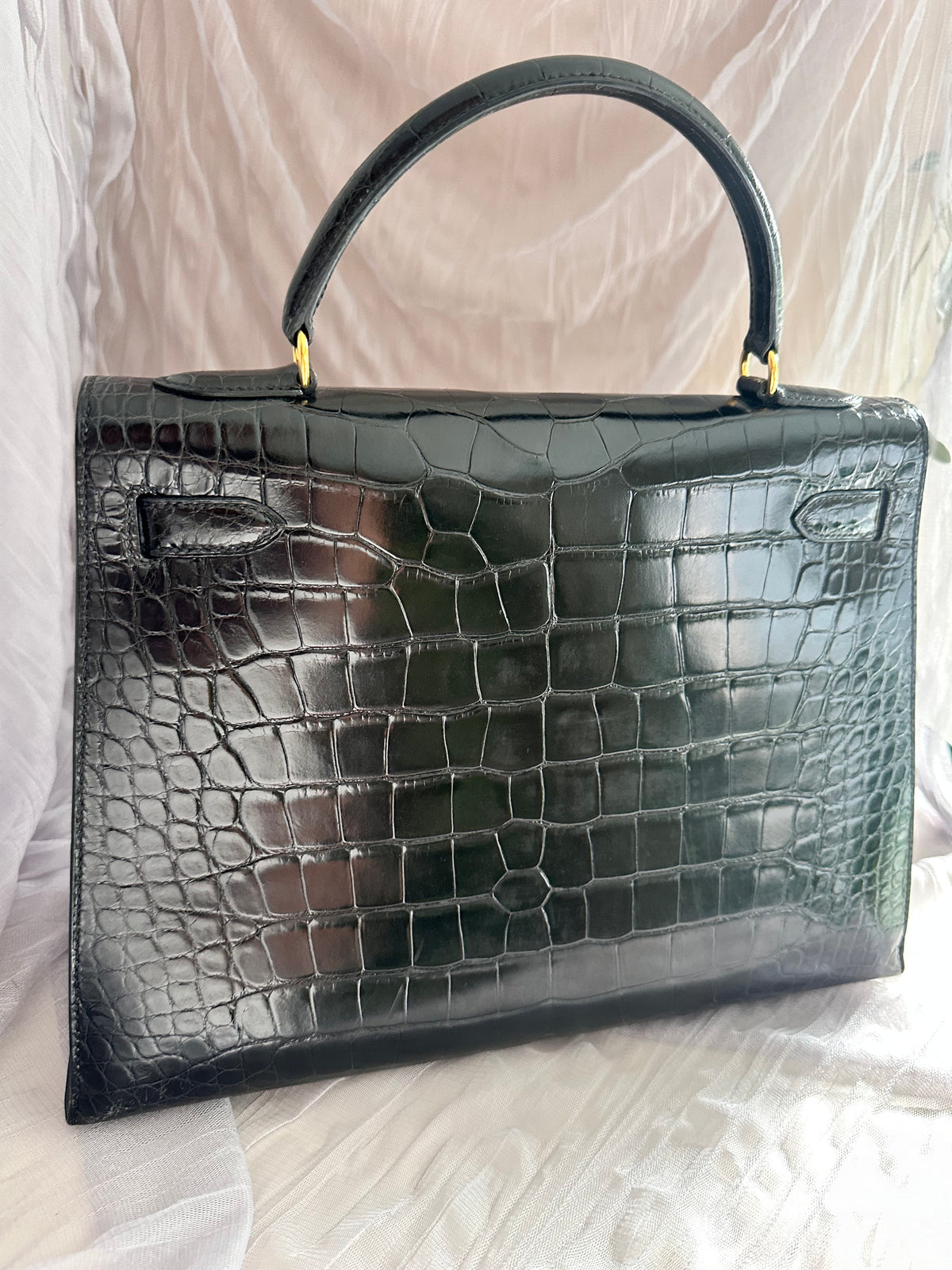 Hermes Kelly 32 Croco Porosus noir